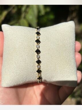 18K Gold Plated Stainless Steel Black Diamond Tennis Bracelet